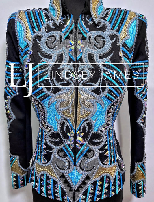 Lindsey James Show Clothing Blues, Gold & Plaid Showmanship Jacket - Small/Medium