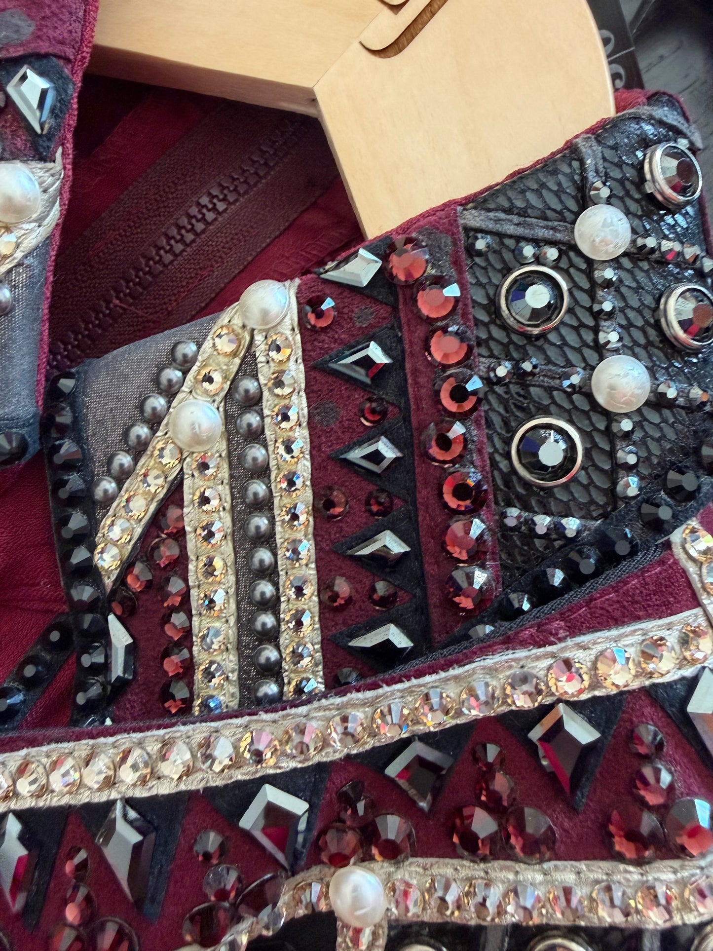 Lindsey James Show Clothing Merlot, Charcoal, Silver & Gold Shirt & Bolero- X-Small/Small