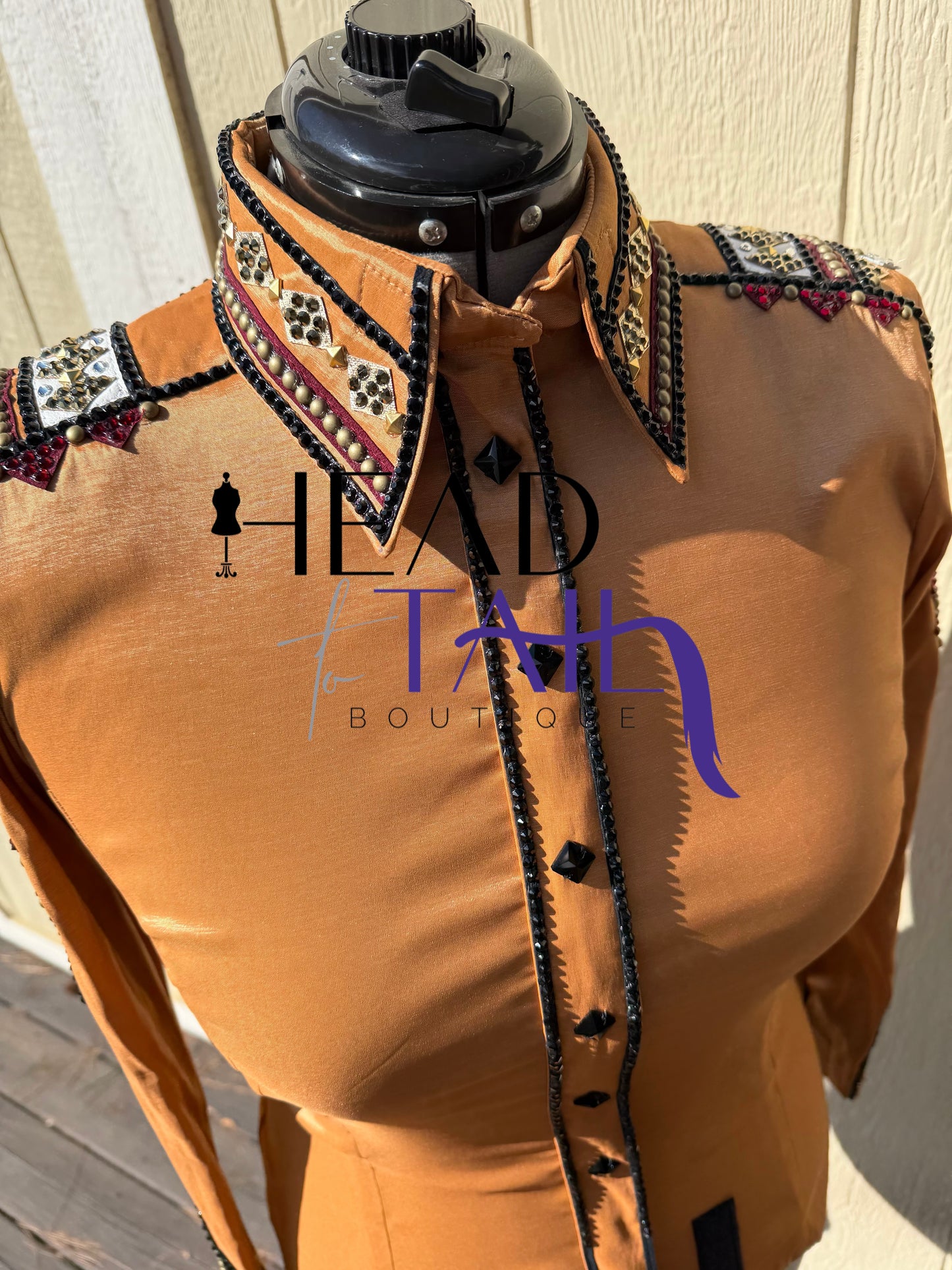 Sara Longworth Gold, Burgundy & White Shirt - Medium