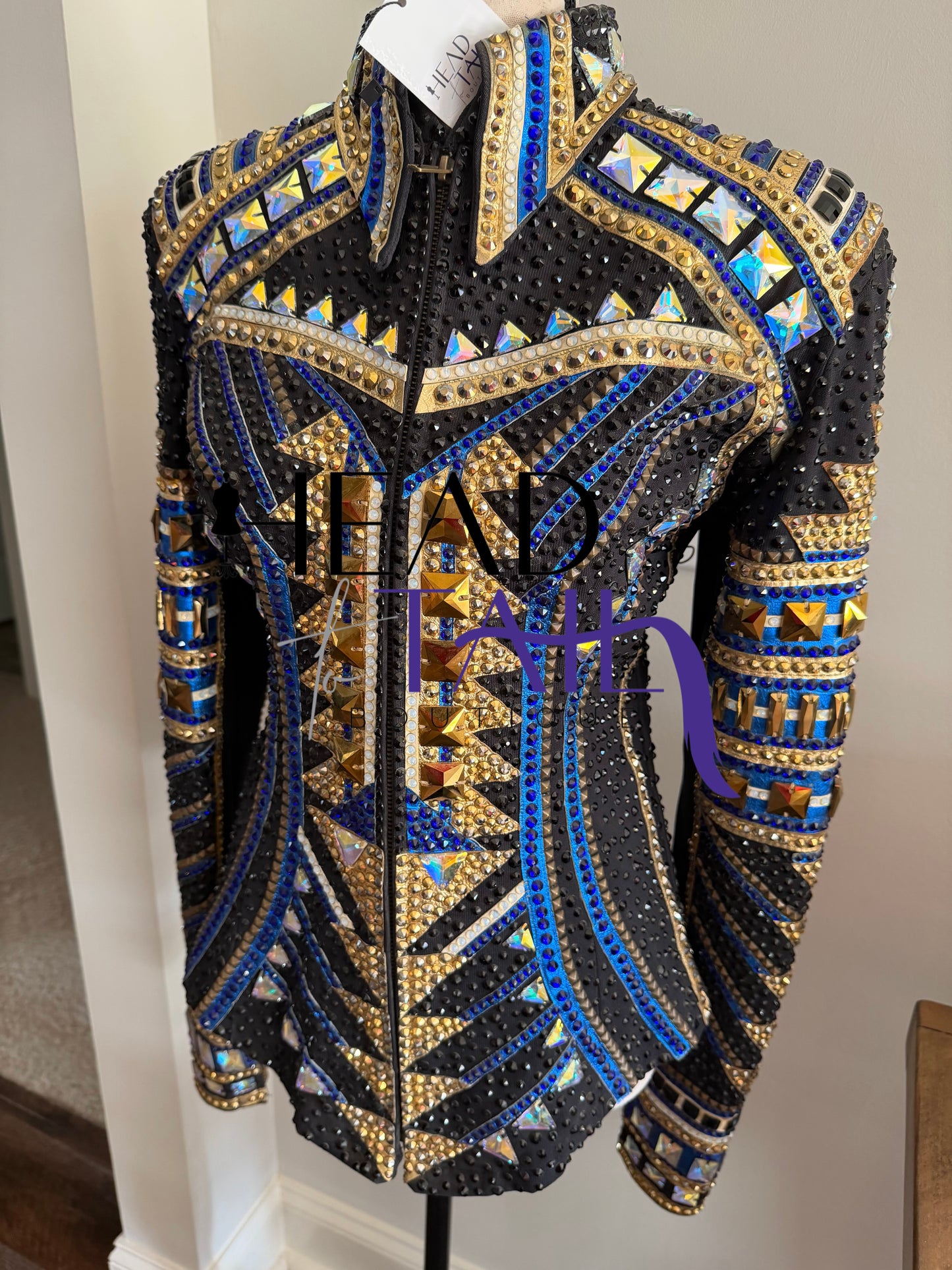 Trudy Black Label Blue, Black & Gold Showmanship Jacket - Medium TALL