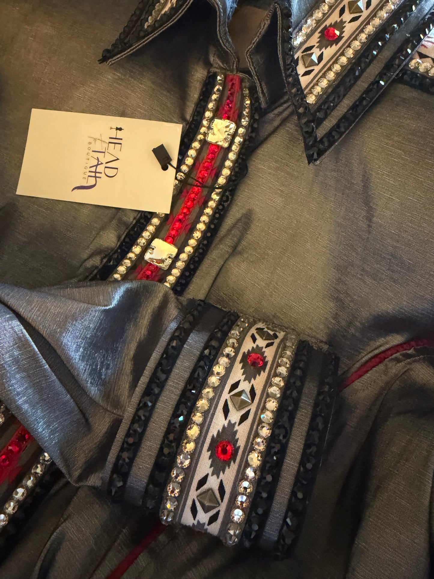 HorseShow Beauty Designs Grey Base w/ Red & Dust Aztec- X-Small