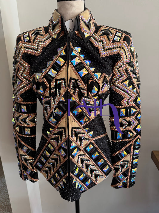 Lindsey James Show Clothing Black, Tan, Camel Showmanship Jacket - Small/Medium