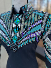 Load image into Gallery viewer, Unbridled Couture Showmanship, Horsemanship &amp; Vest +Lindsey James (Day Shirt) Teal, Silver Greens 4 Piece Set - YOUTH Large/ADULT XS
