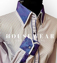 Load image into Gallery viewer, HouseWear Tailored Collection White, Blue &amp; Light Purple Stripe Print  - Medium
