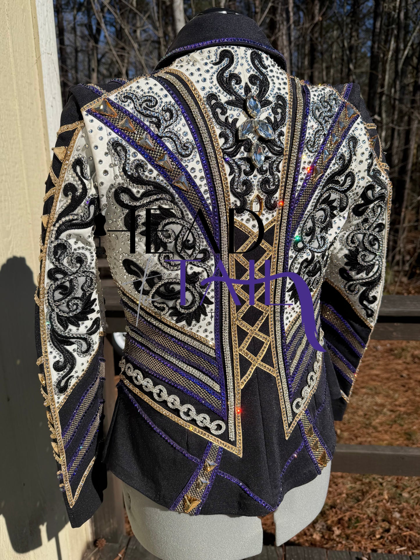 Unbridled Couture Black, White, Purple & Gold Showmanship Jacket (& vest) - Medium