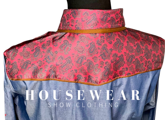 HouseWear Tailored Collection Denim & Burnt Red Print Yoke with Camel - Large