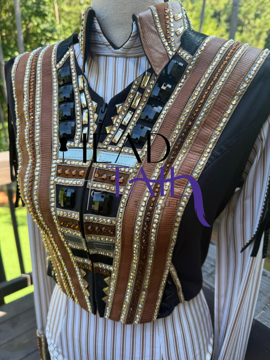 Holly Taylor Designs Cream, Tans, Chocolate, Black Day Shirt & Bolero- Petite/Youth X-Small/Small