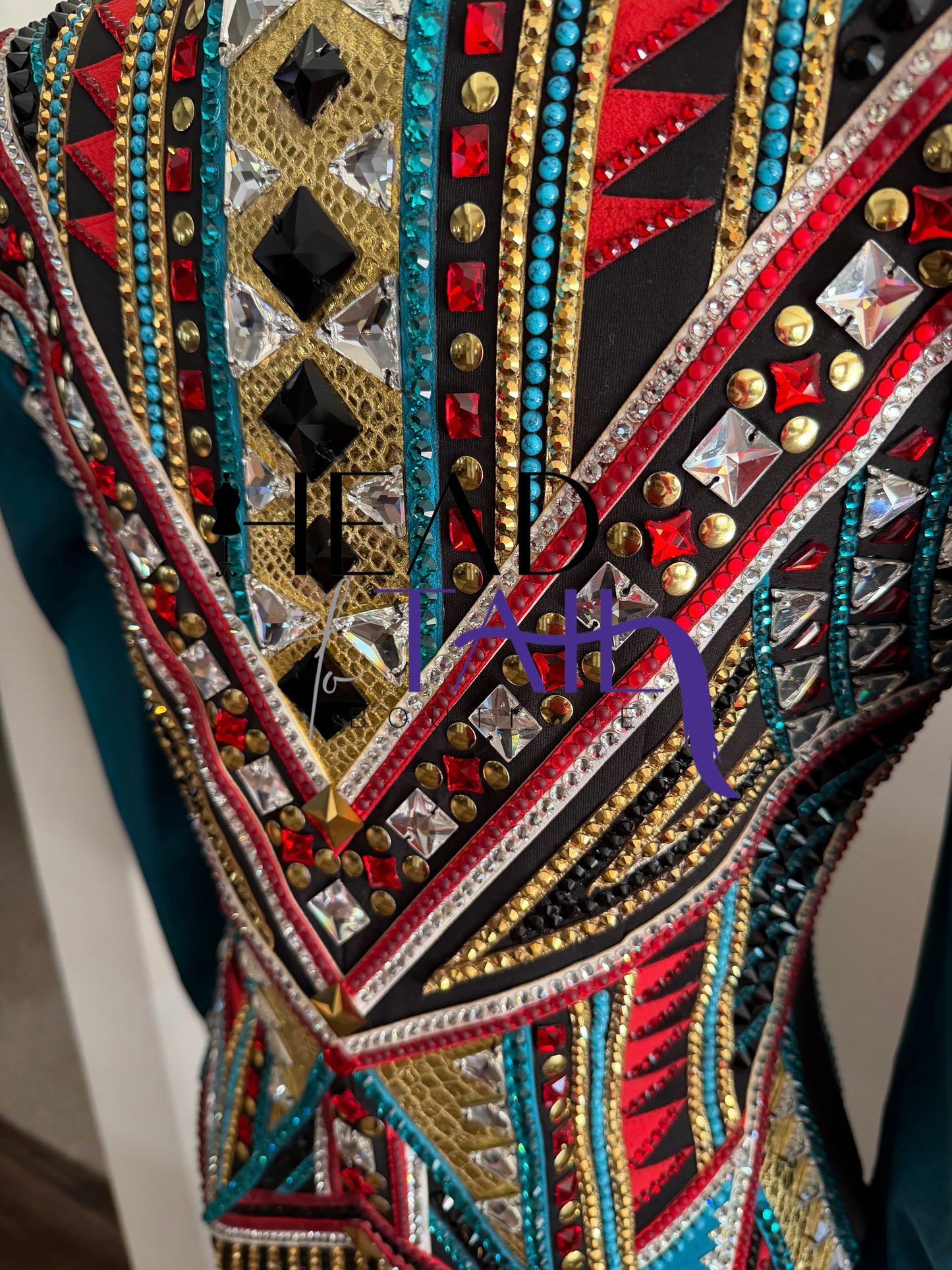 Lindsey James Show Clothing Jade, Red, Gold & Crystal Shirt & Vest- Appx Medium