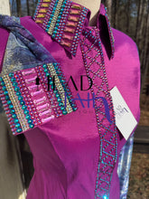 Load image into Gallery viewer, Unbridled Couture Fuchsia Base w/ Blues &amp; Purple Sheer Sleeves - Medium
