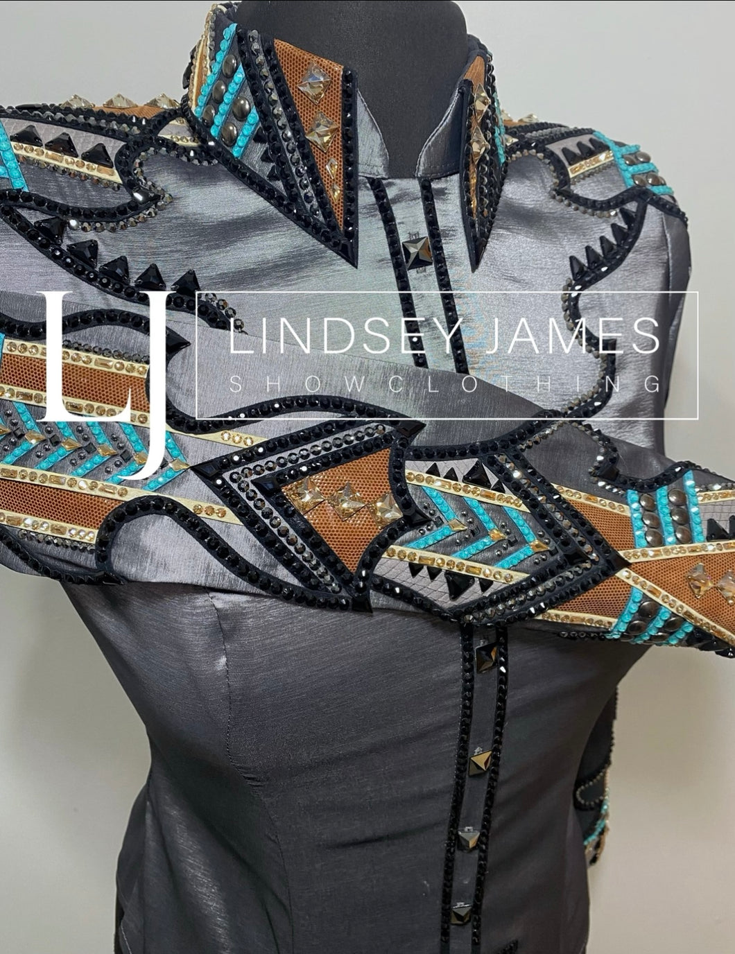 Lindsey James Steel Grey, Rust & Turquoise Full Sleeve + Yoke - Medium/Large