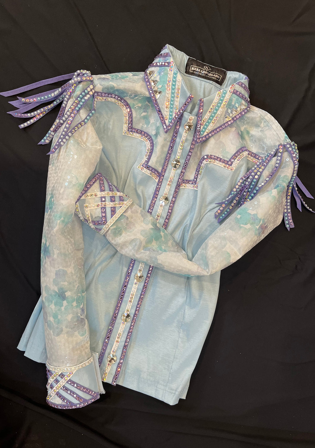 Kara Langeland Light Blue & Purple w/ Sheer Sleeve & Fringe Day Shirt - YOUTH