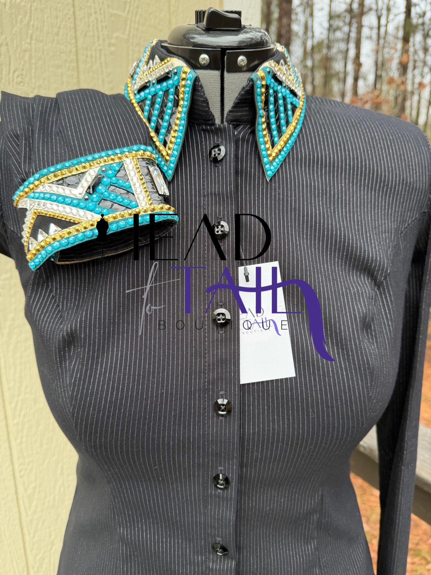 Lindsey James Black Pinstripe w/ Turquoise & Gold Accents - X-Large