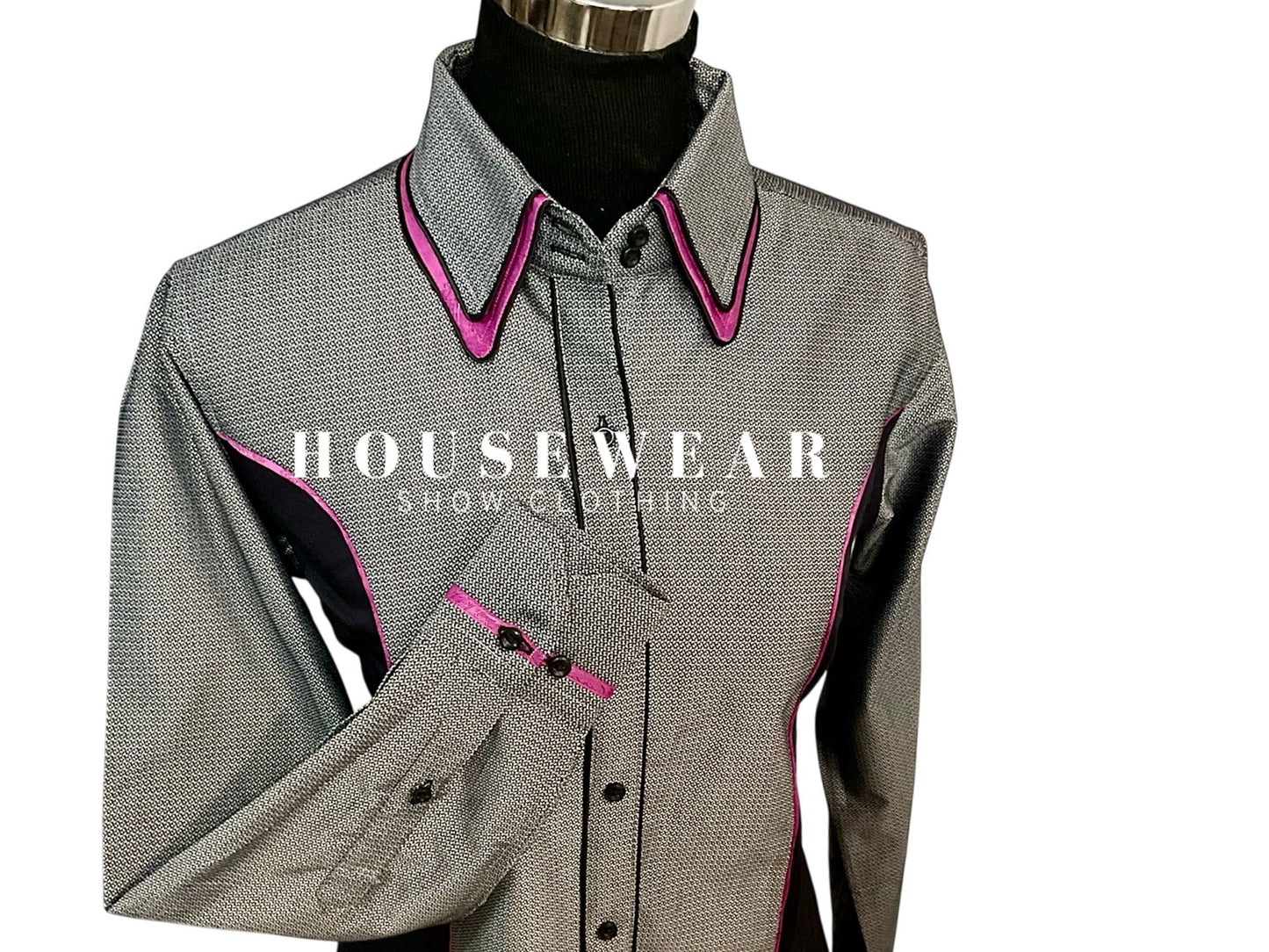 HouseWear Tailored Collection White/Black Print & Pink- Large