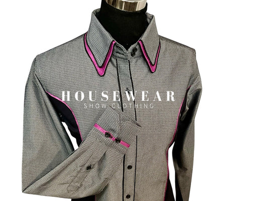 HouseWear Tailored Collection White/Black Print & Pink- Large