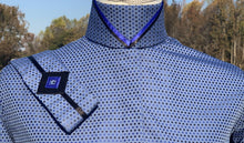 Load image into Gallery viewer, Boo Yah Hunt Shirt with Thick Black Ribbon Stripe and Black/Blue V Collars - Size 36
