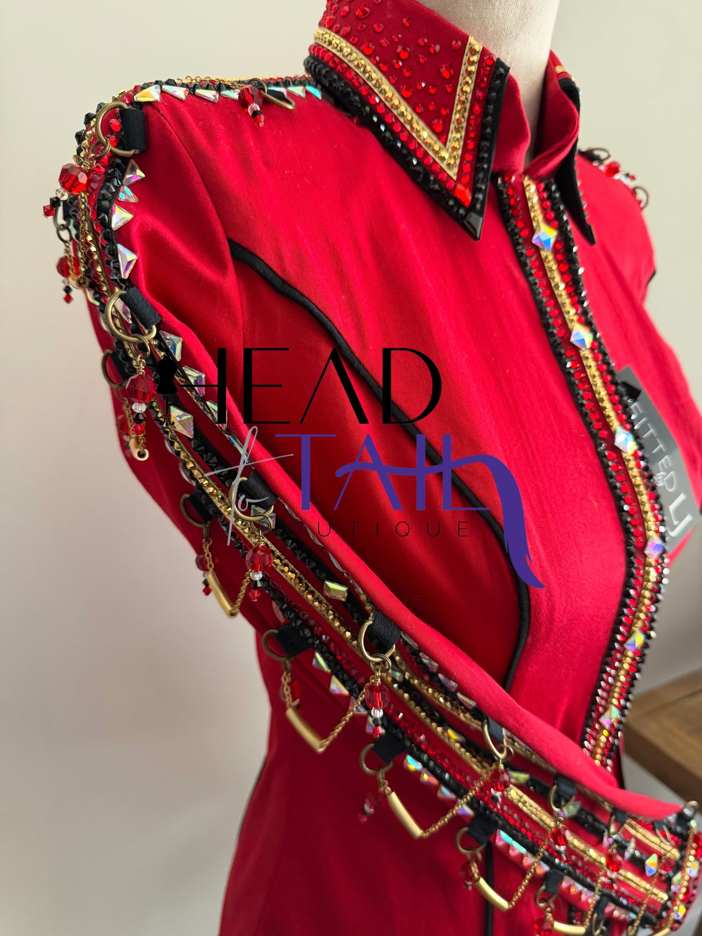 Lindsey James Red w/ Black & Gold and Arm Chain Details- X-Small