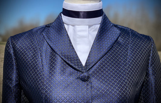 Boo Yah White Shirt with Navy Paisley Filled V and Navy Ribbon Stripe Collars - Size 36