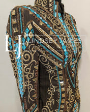 Load image into Gallery viewer, Suited by LJ Show Clothing Brown Base, Light Blue &amp; Gold Jckt- Small/Medium
