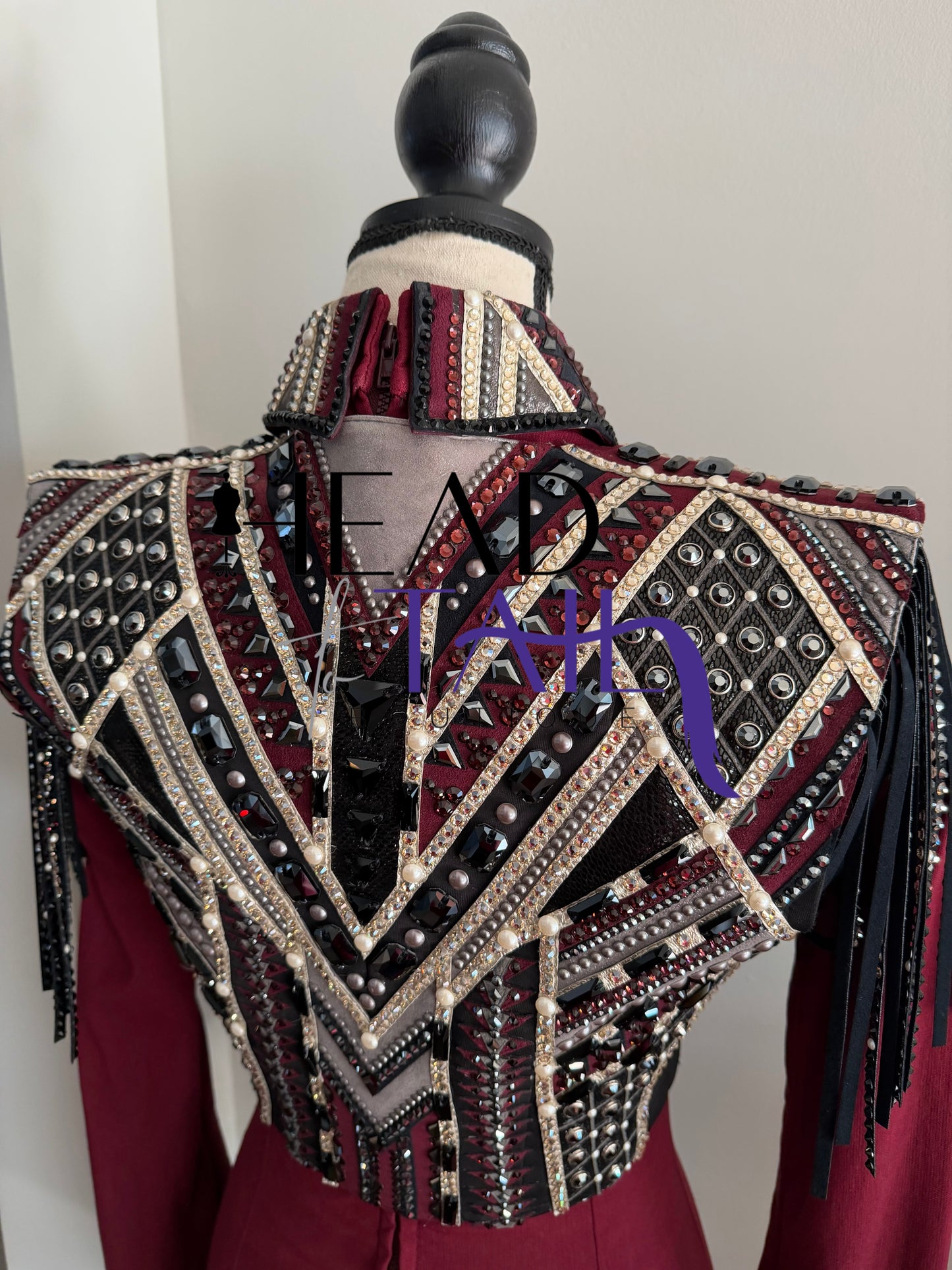 Lindsey James Show Clothing Merlot, Charcoal, Silver & Gold Shirt & Bolero- X-Small/Small