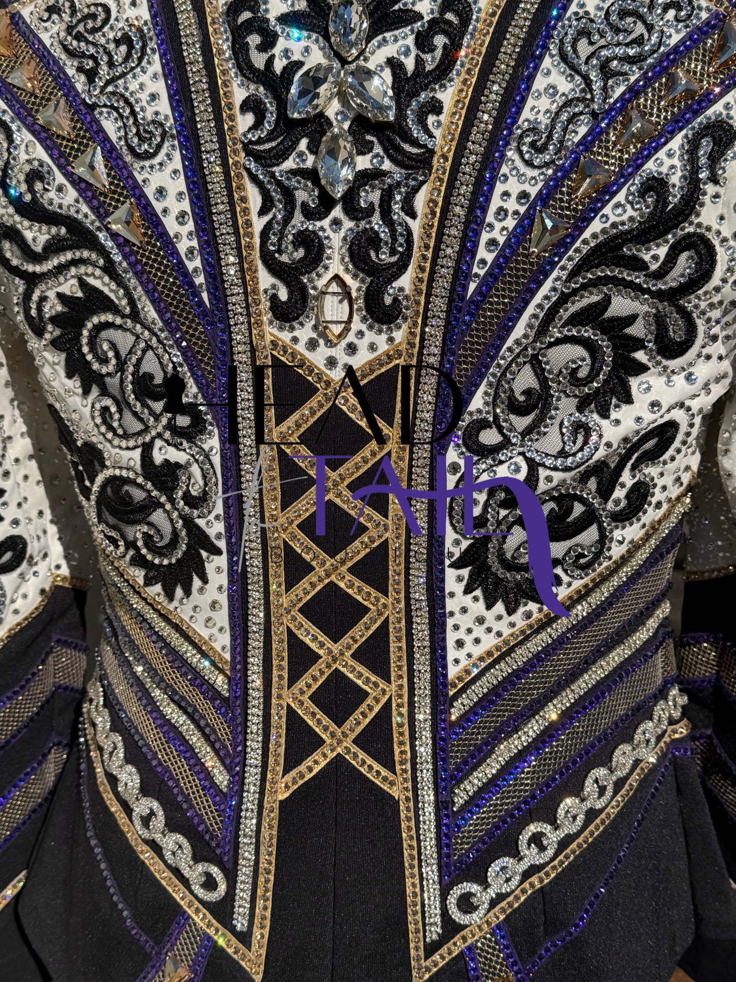 Unbridled Couture Black, White, Purple & Gold Showmanship Jacket (& vest) - Medium