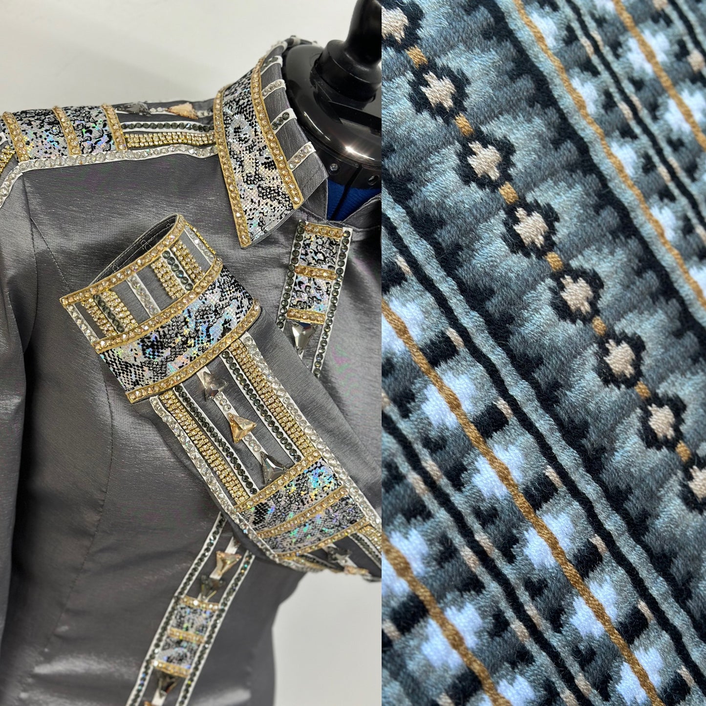 Unbridled Couture Pewter, Gold & Crystal Full Sleeve Day Shirt - Medium/Large