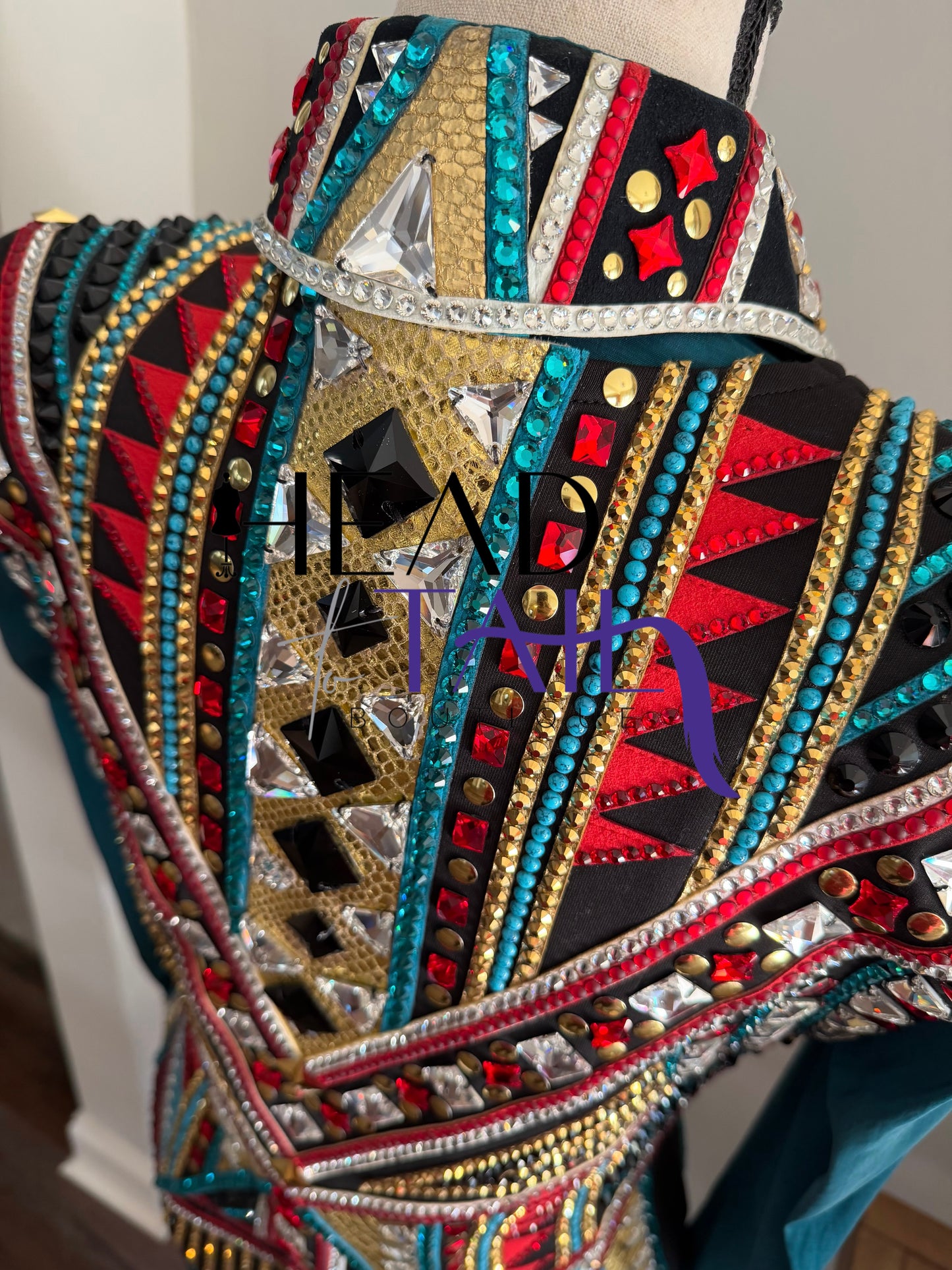 Lindsey James Show Clothing Jade, Red, Gold & Crystal Shirt & Vest- Appx Medium