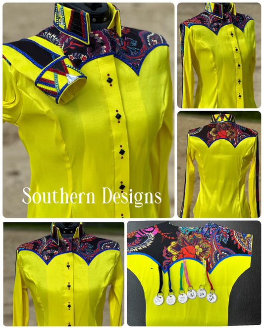 Southern Designs by Shannon Yellow with Vibrant Print Yoke - M/L - FINAL SALE