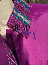 Load image into Gallery viewer, Unbridled Couture Fuchsia Base w/ Blues &amp; Purple Sheer Sleeves - Medium
