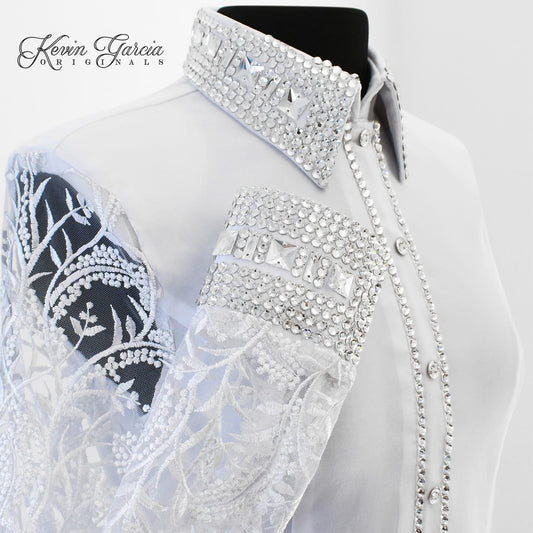 Kevin Garcia Originals White w/ Sheer Lace Sleeves- Size 14/16