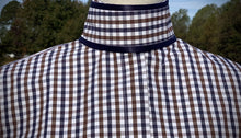 Load image into Gallery viewer, White, Navy &amp; Brown Checks - Brown/Navy V &amp; Brown Thick Stripe - Size 38

