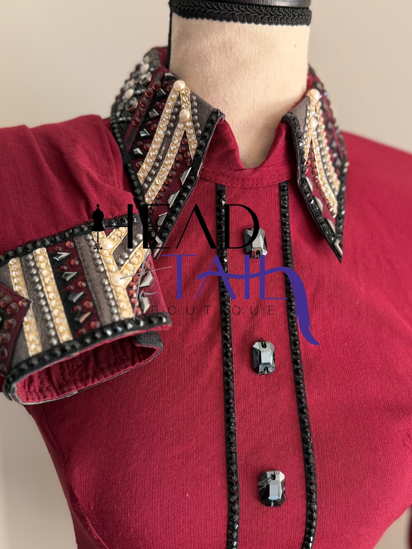 Lindsey James Show Clothing Merlot, Charcoal, Silver & Gold Shirt & Bolero- X-Small/Small