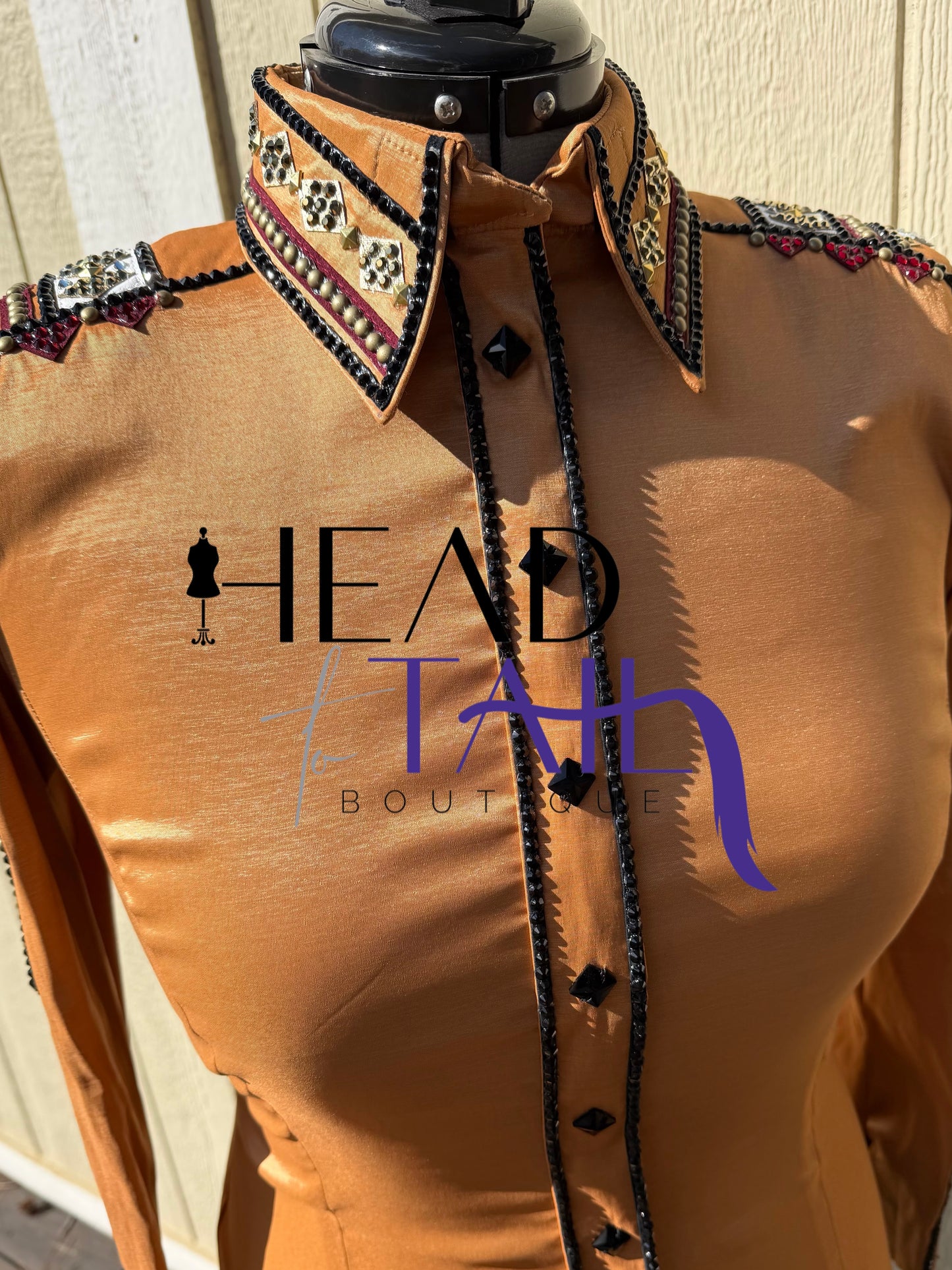 Sara Longworth Gold, Burgundy & White Shirt - Medium