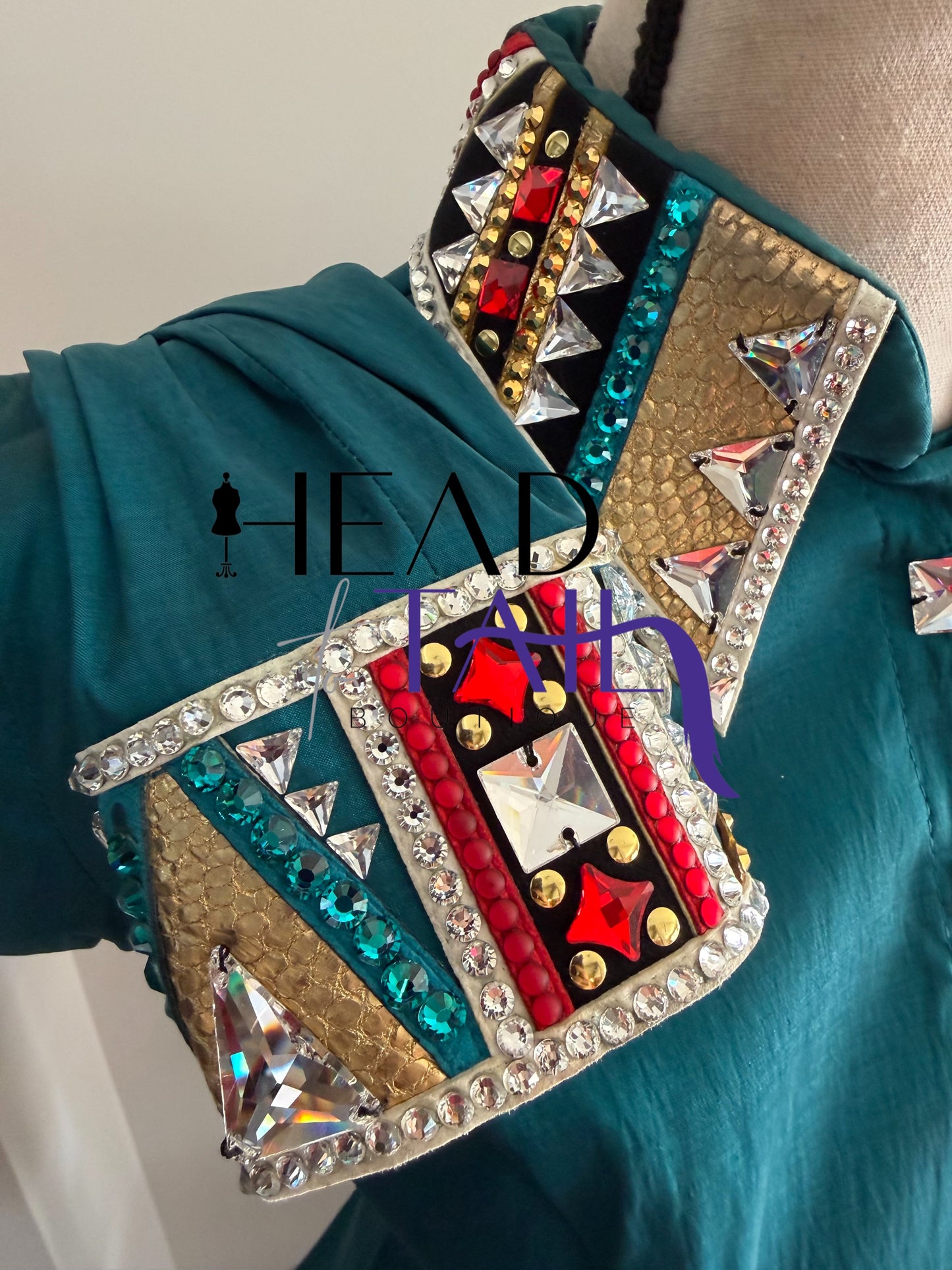 Lindsey James Show Clothing Jade, Red, Gold & Crystal Shirt & Vest- Appx Medium