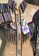 Load image into Gallery viewer, Unbridled Couture Champagne w/ Black Fringe Yoke &amp; Purple Multi Sequines- Medium
