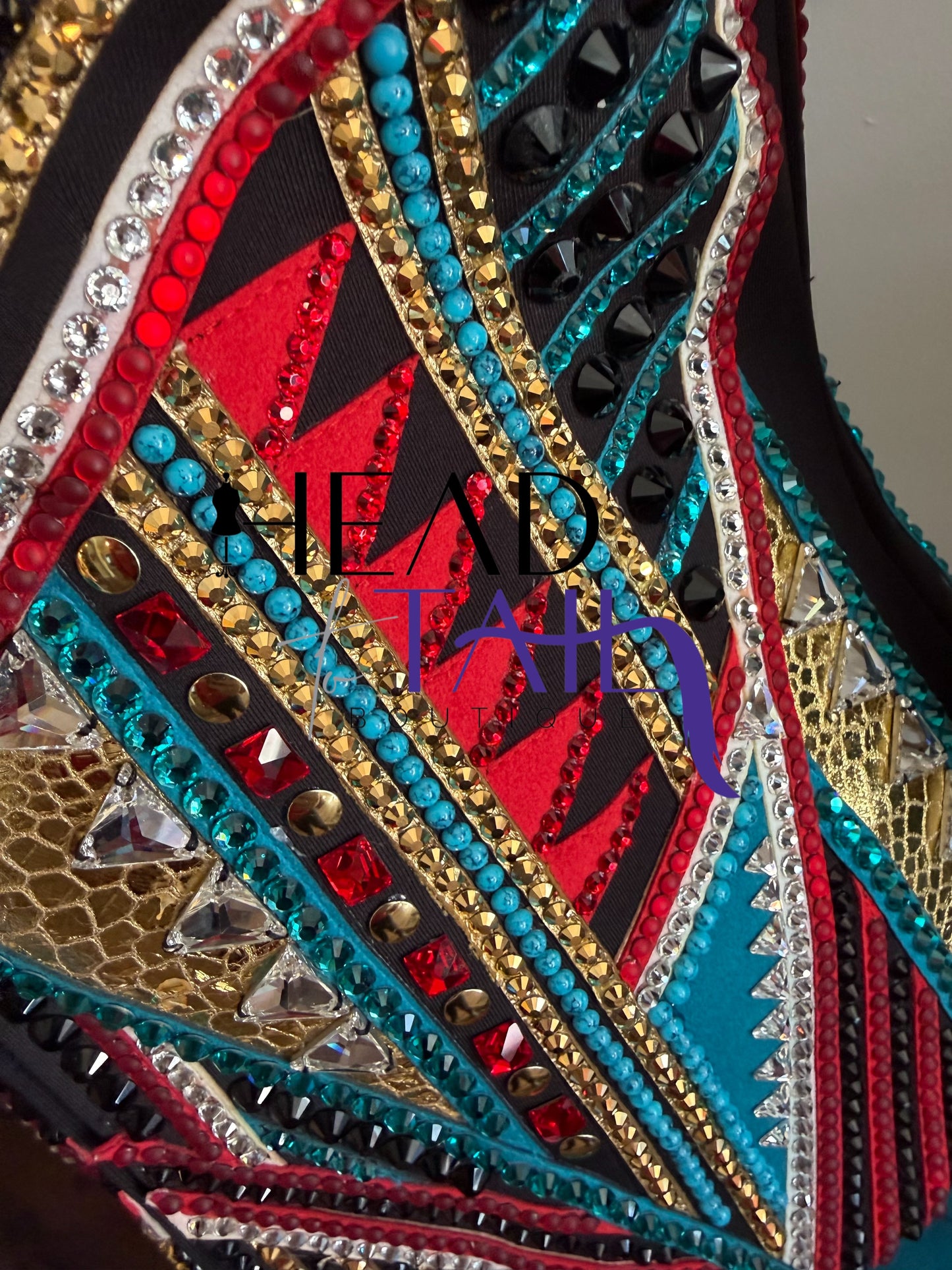 Lindsey James Show Clothing Jade, Red, Gold & Crystal Shirt & Vest- Appx Medium