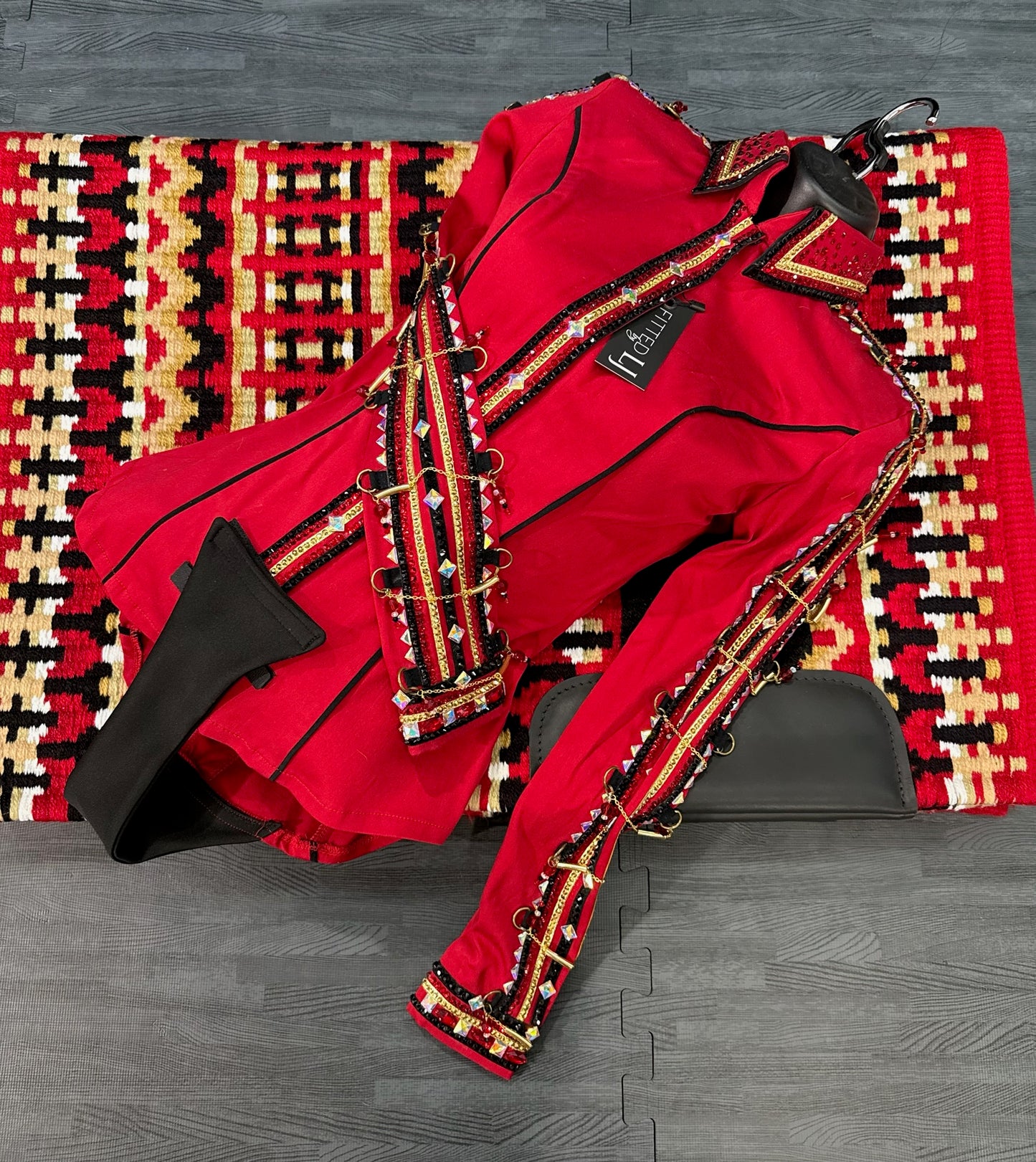 Lindsey James Red w/ Black & Gold and Arm Chain Details- X-Small