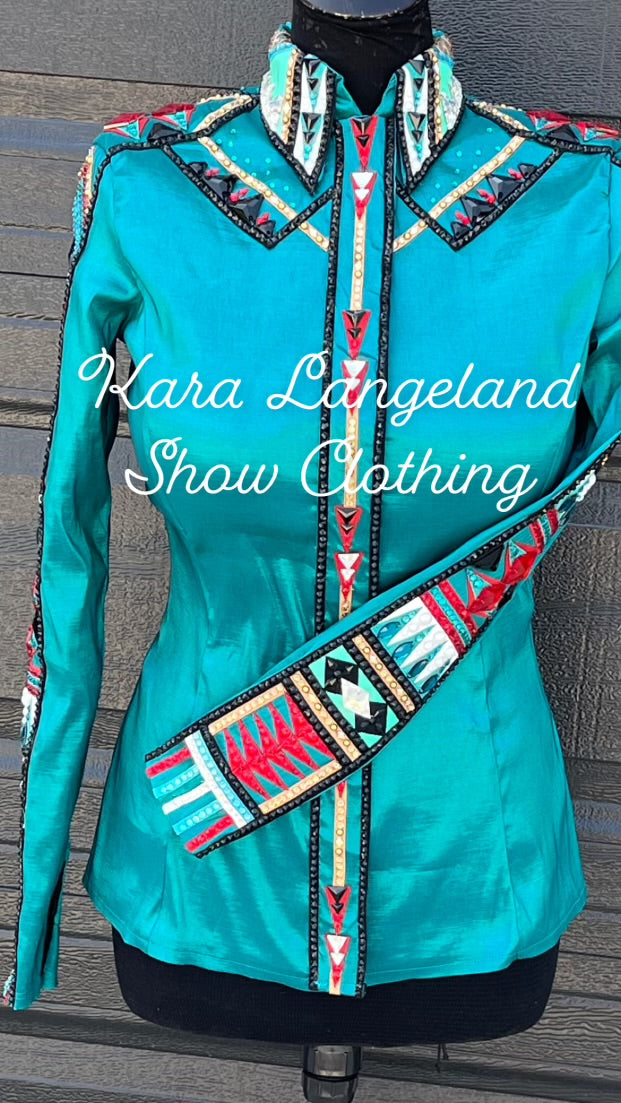 Kara Langeland Deep Teal, Red, White, Mint & Gold Full Sleeve - Medium/Large