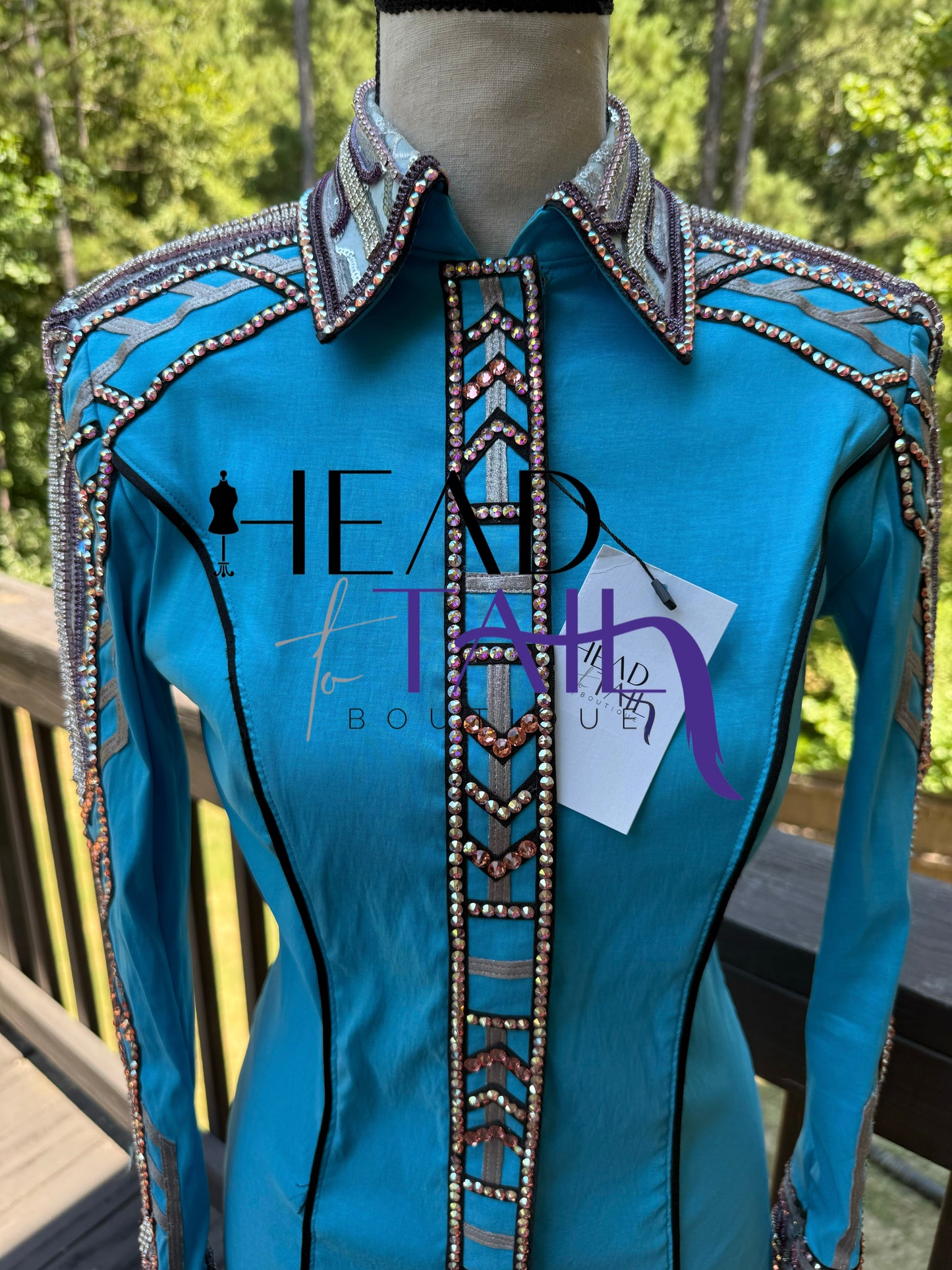 Unbridled Couture Sky Blue, Silver & Lavender Day Shirt - Small/Medium
