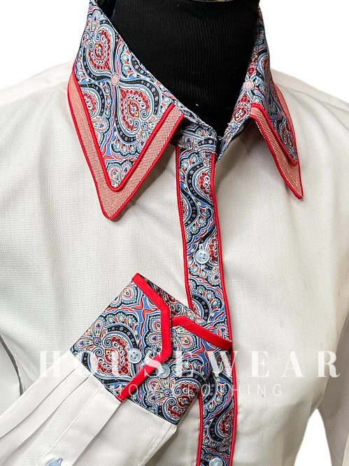 HouseWear Tailored Collection White w/ Blue & Red Paisley- Small