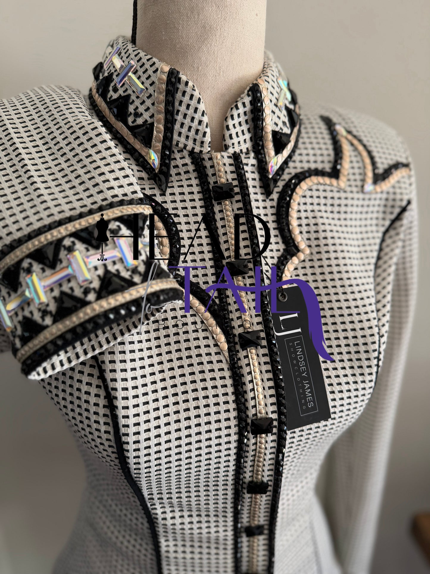 Lindsey James Platinum, Black & Gold Print Print & Yoke- Small/Medium