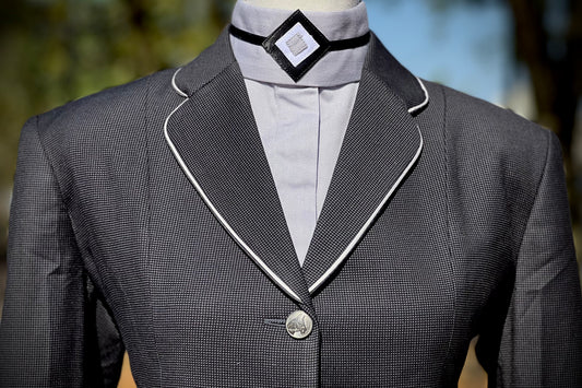 Boo Yah Silver Hunt Shirt with Thick Black Ribbon Piping and Black/Silver Filled Diamond Collars - Size 34