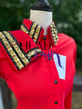 Load image into Gallery viewer, Kevin Garcia Originals Red, Black &amp; Gold Full Sleeve Day Shirt &amp; Bolero - Size 8
