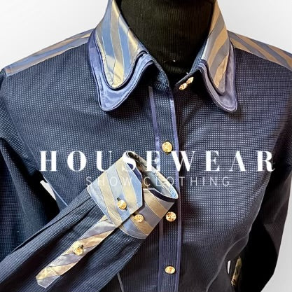 HouseWear Tailored Collection Navy & Black Print w/ Gold  - Medium