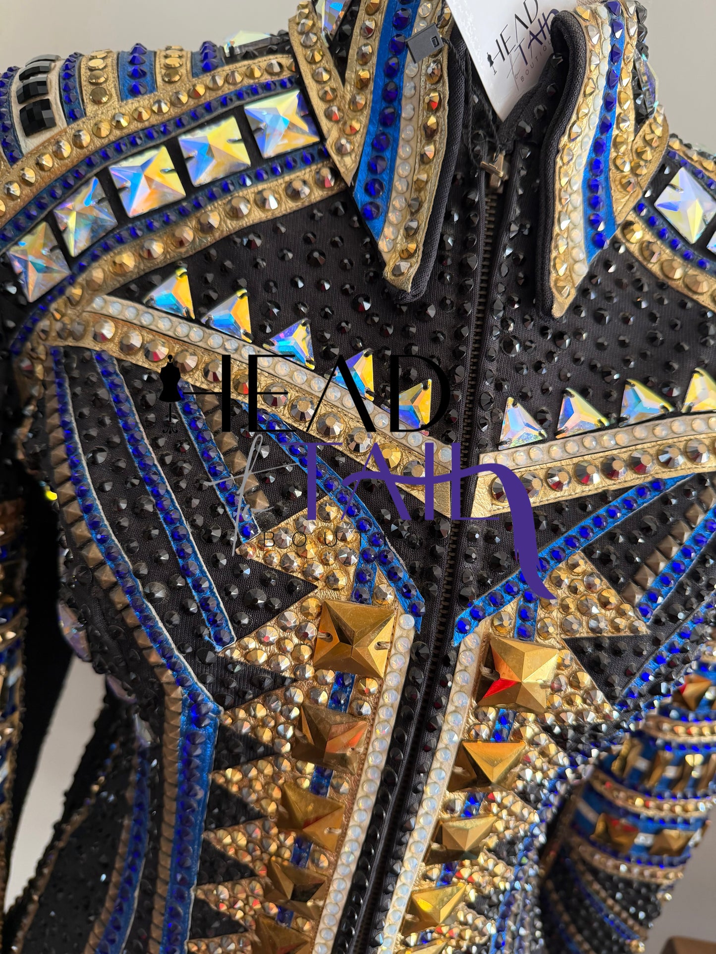 Trudy Black Label Blue, Black & Gold Showmanship Jacket - Medium TALL