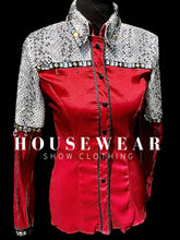 Load image into Gallery viewer, Housewear Deep Red, Black &amp; White Print w/ Gold - Medium/Large
