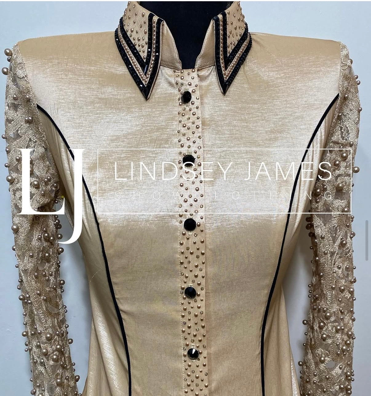 Lindsey James Champagne with Sheer Pearl Detailed Arms - Small/Medium