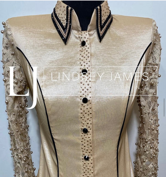 Lindsey James Champagne with Sheer Pearl Detailed Arms - Small/Medium