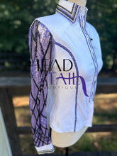 Load image into Gallery viewer, All That White &amp; Purple w/ Sheer Sleeve Day Shirt - Youth Large/ Adult X-Small
