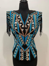 Load image into Gallery viewer, Lindsey James Show Clothing Rose Gold,, Silver &amp; Teals Black Based Vest &amp; Shirt - Medium
