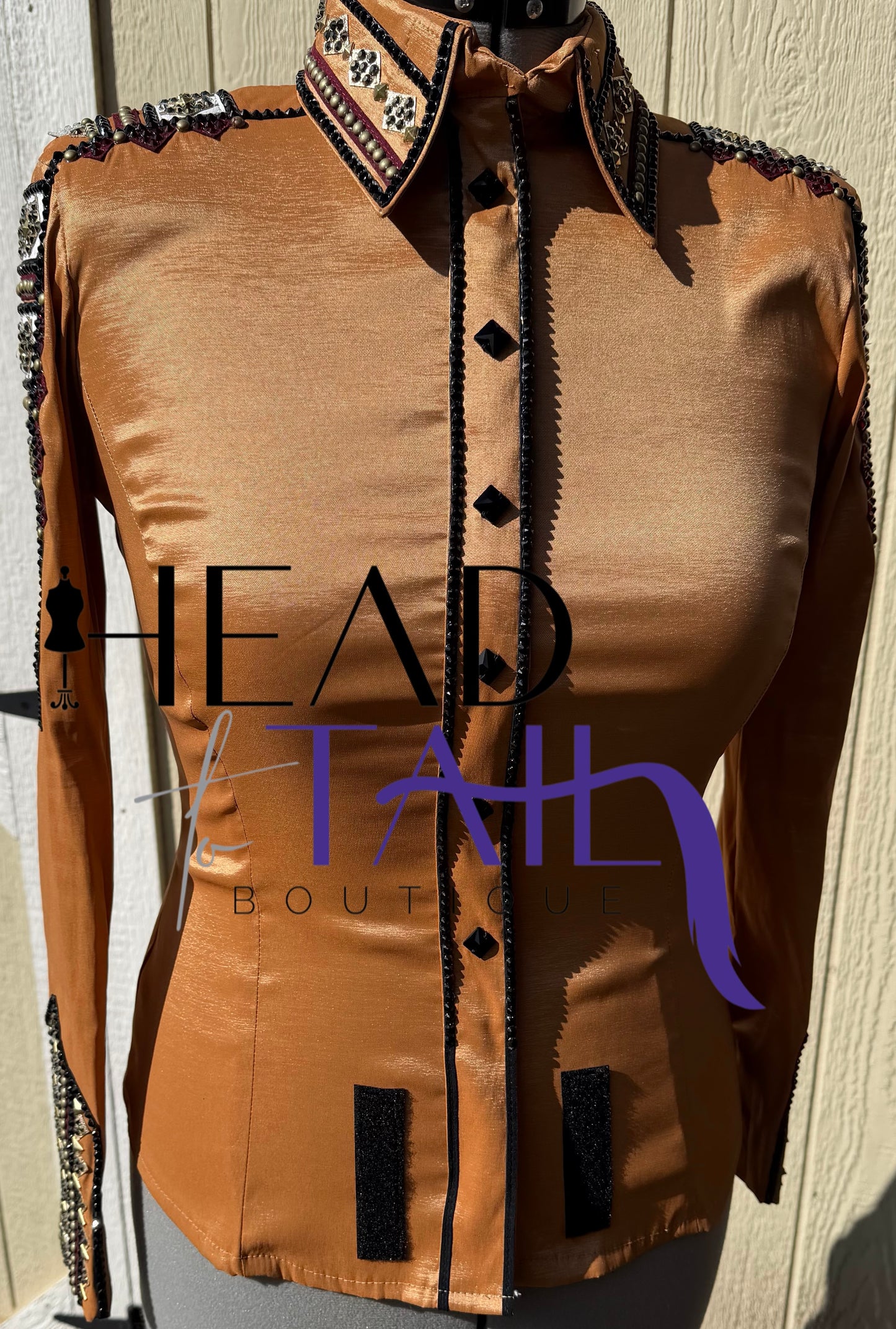 Sara Longworth Gold, Burgundy & White Shirt - Medium